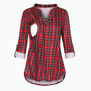 Maternity Plaid Print Breastfeeding Tops