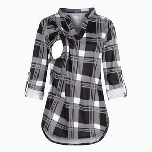 Maternity Plaid Print Breastfeeding Tops