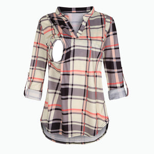 Maternity Plaid Print Breastfeeding Tops